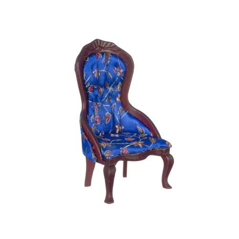 Dolls House Ladies Chair Victorian Mahogany Royal Blue Living Room Furniture