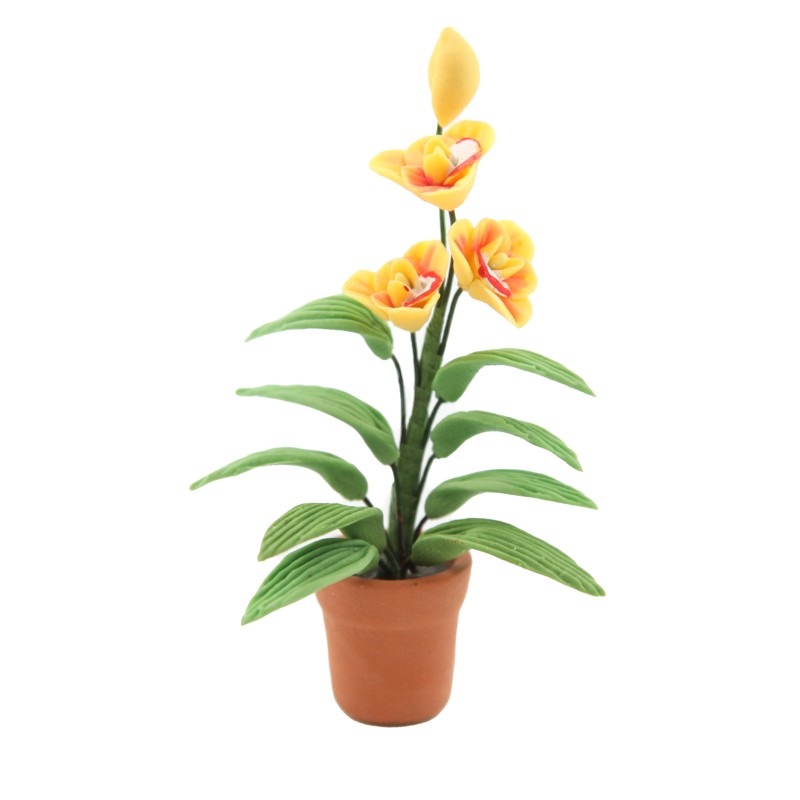 Dolls House Yellow Lilly Flower in Terracotta Plant Pot Kitchen Garden Accessory