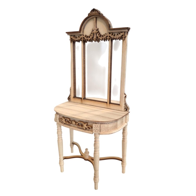 Dolls House Hall Stand Console with Mirror Unfinished Bare Wood Furniture Dolls House Hall Stand Console with Mirror Unfinished Bare Wood Furniture