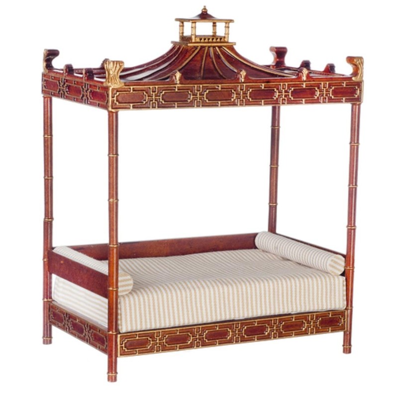 Dolls House Chinese Walnut Double Four Poster Day Bed JBM Bedroom Furniture