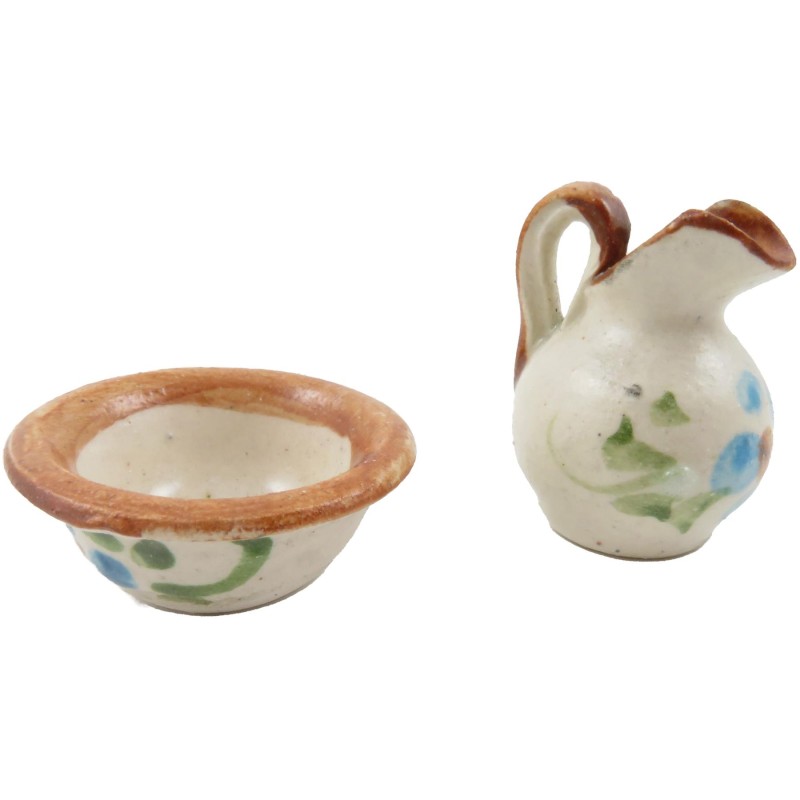 Dolls House Pioneer Ceramic Wash Bowl & Pitcher Set Bedroom Bathroom Accessory