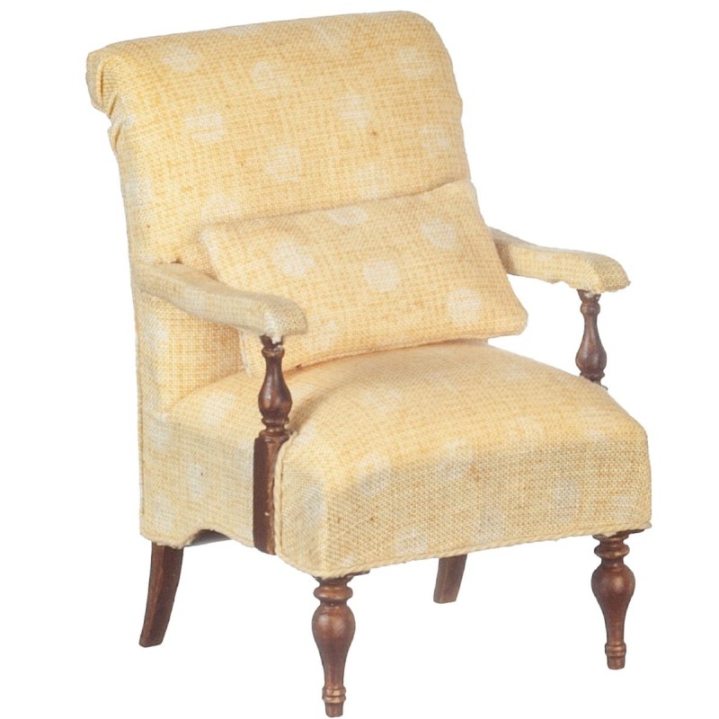 Dolls House Oxford Easy Chair Walnut Yellow JBM Miniature Living Room Furniture