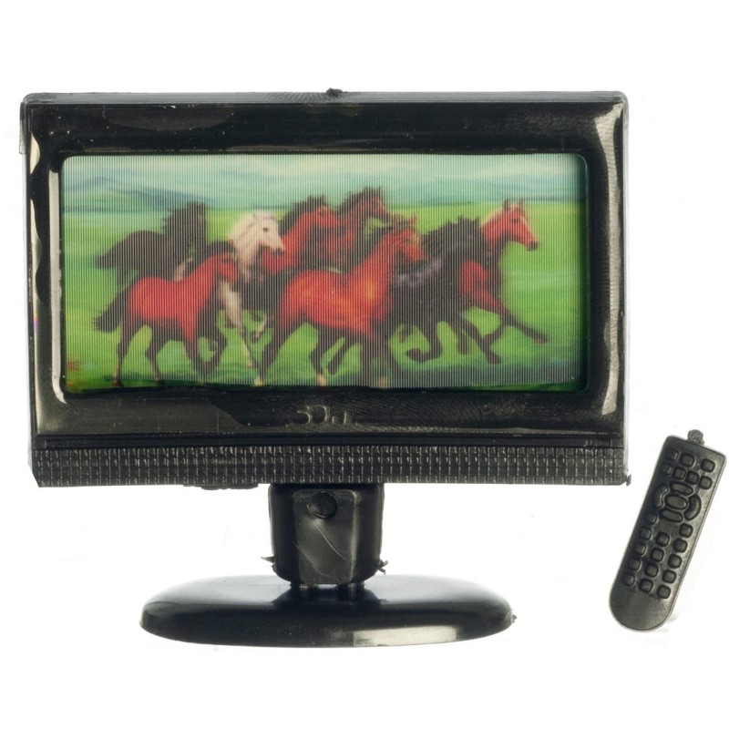 Dolls House Smart TV Television with 3D Horses Miniature Living Room Accessory