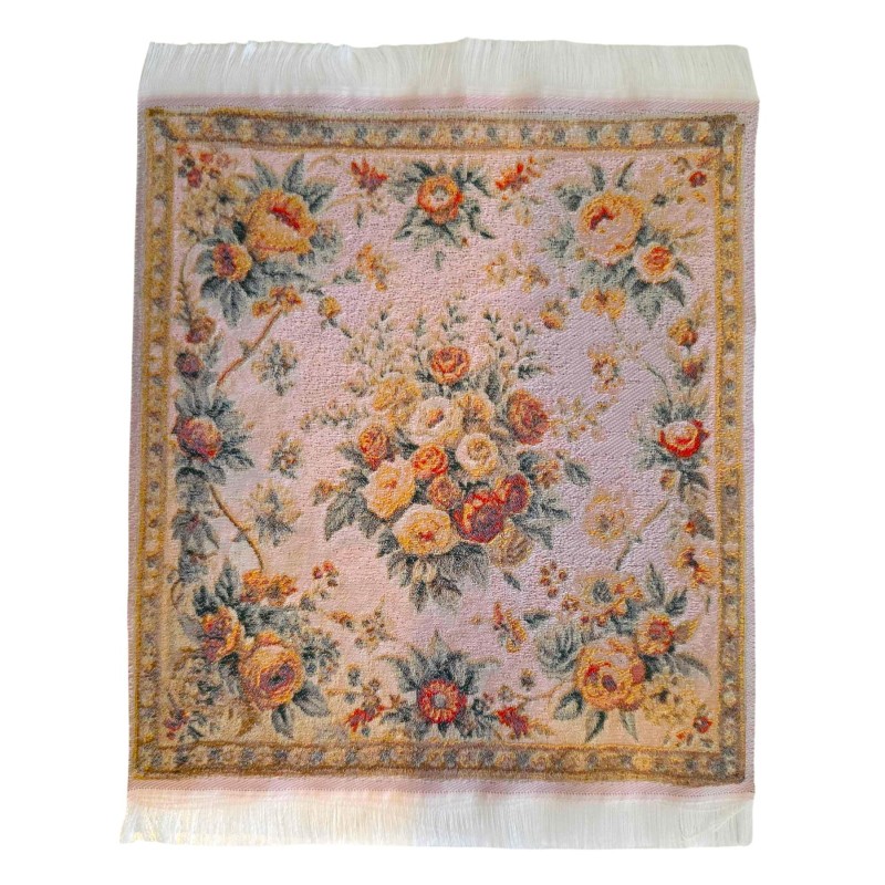Dolls House French Floral Rug Apricot Blush Jacquard Floor Accessory Medium