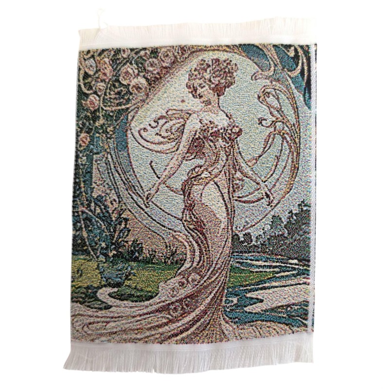 Dolls House Art Nouveau Flowing Lady Tapestry Wall Hanging Woven Silk Dolls House Art Nouveau Flowing Lady Tapestry Wall Hanging Woven Silk