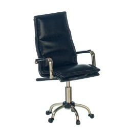 Dolls House Office Chair Swivels Black & Chrome Miniature 1:12 Scale Furniture