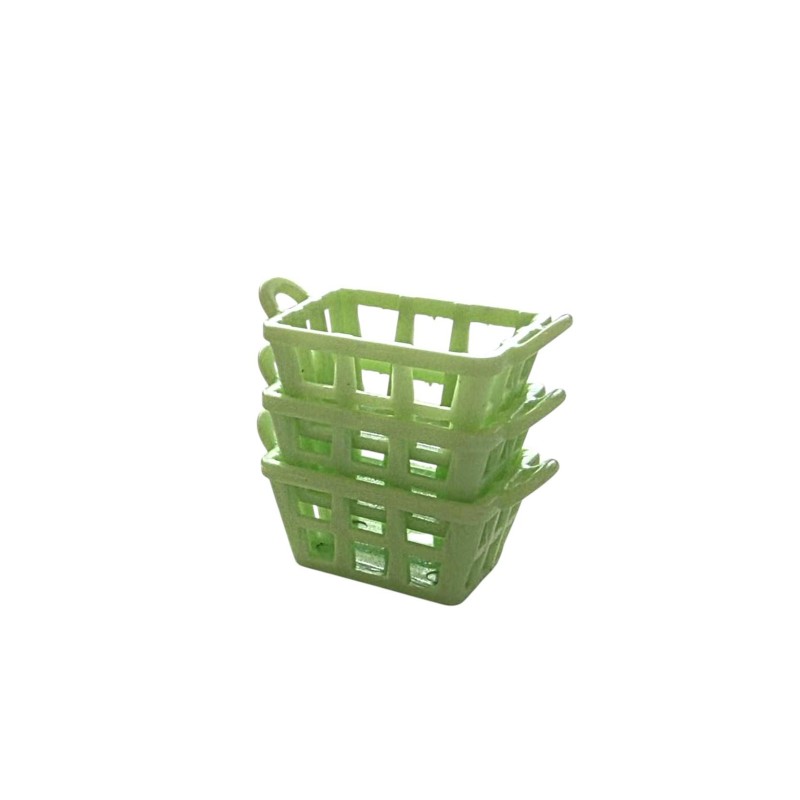 Dolls House 3 Small Storage Baskets Green Modern 1:12 Scale Accessory Plastic
