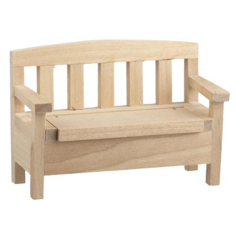 Dolls House Garden Storage Bench Seat Bare Wood Outdoor Patio Seating Furniture