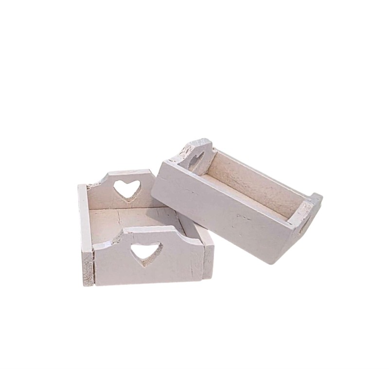Dolls House 2 White Trays Heart Cut Out Design Rectangular 1:12 Scale Accessory