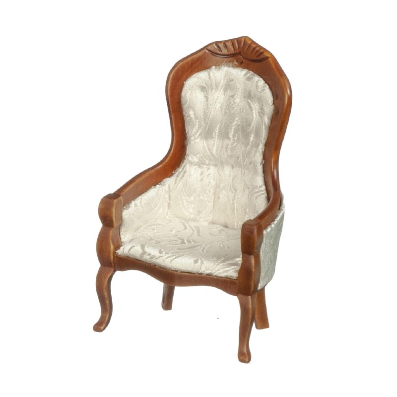 Dolls House Victorian Walnut White Gents Chair Living Room Furniture 1:12 Scale