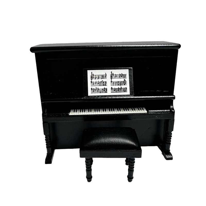 Dolls House Black Upright Piano and Bench Miniature Music Room Furniture