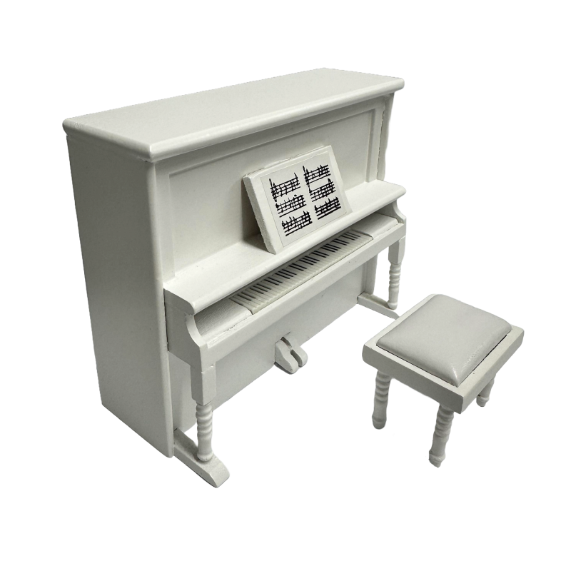 Dolls House White Upright Piano and Bench Miniature Music Room Furniture