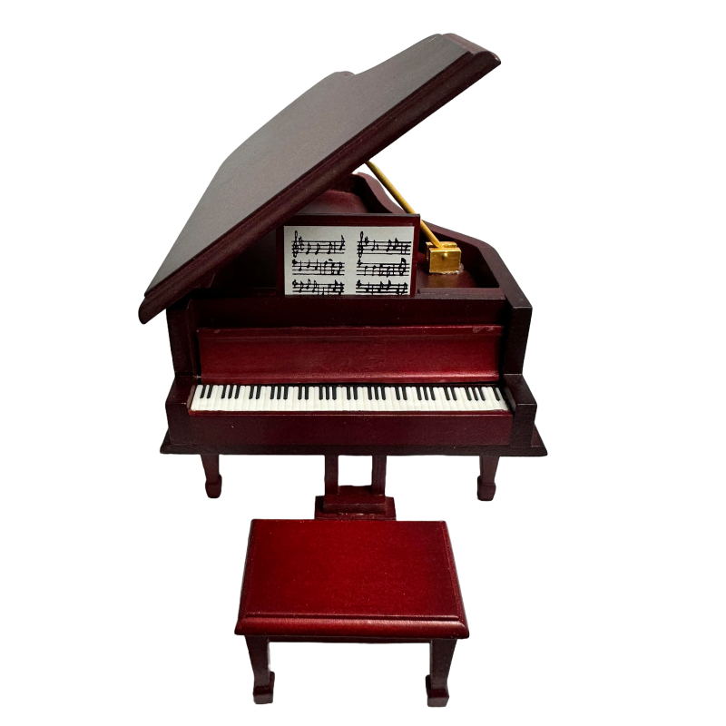 Dolls House Miniature 1:12 Music Room Furniture Mahogany Grand Piano + Bench