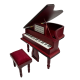 Dolls House Mahogany Baby Grand Piano & Bench Miniature Music Room Furniture