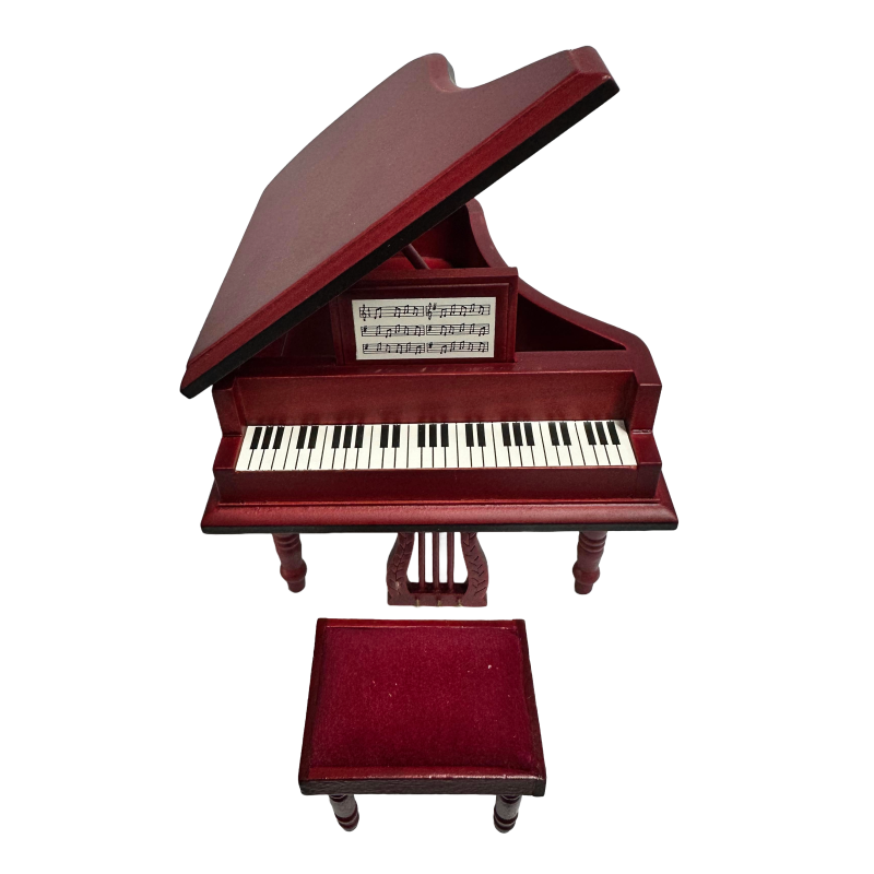 Dolls House Mahogany Baby Grand Piano & Bench Miniature Music Room Furniture