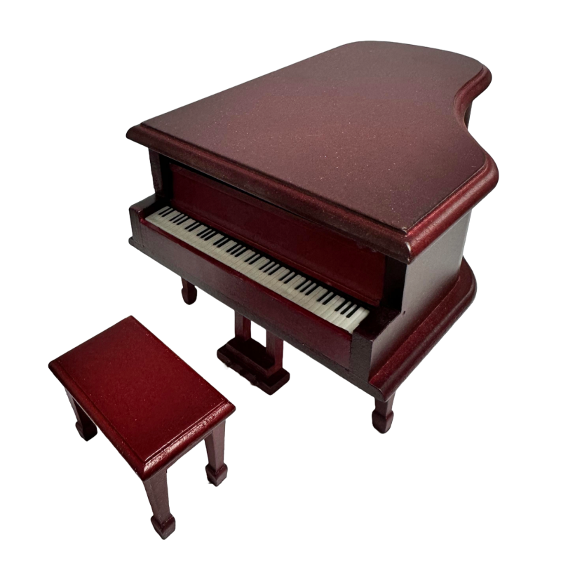 Dolls House Miniature 1:12 Music Room Furniture Mahogany Grand Piano + Bench