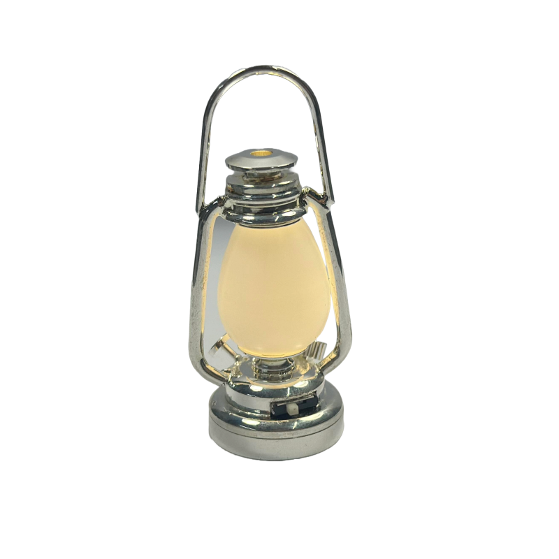 Dolls House Silver Oil Lamp Lantern Miniature LED Battery Lighting