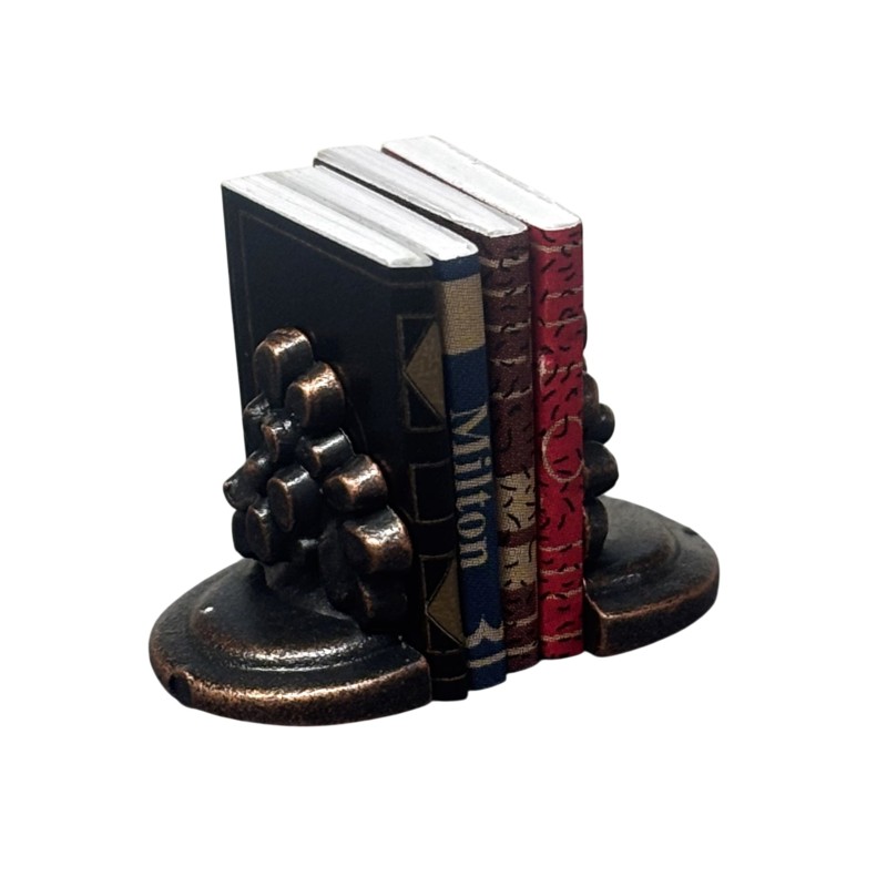 Dolls House Books & Bronze Flower Bookends Office Study Bookshelf Accessory Dolls House Books & Bronze Flower Bookends Office Study Bookshelf Accessory