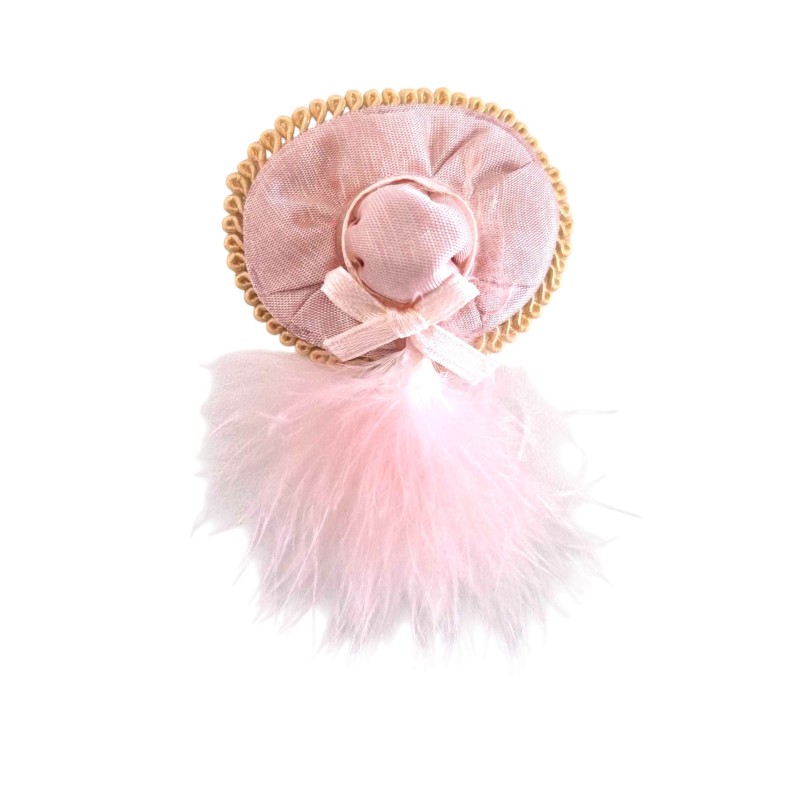 Dolls House Pink Hat with Feather & Bow Milliners Shop Lady's Accessory 