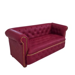Dolls House Red Leather Chesterfield Sofa Settee JBM Miniature Living Room Furniture