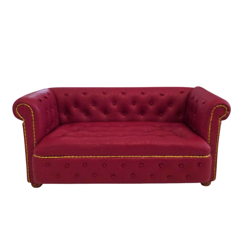 Dolls House Red Leather Chesterfield Sofa Settee JBM Miniature Living Room Furniture