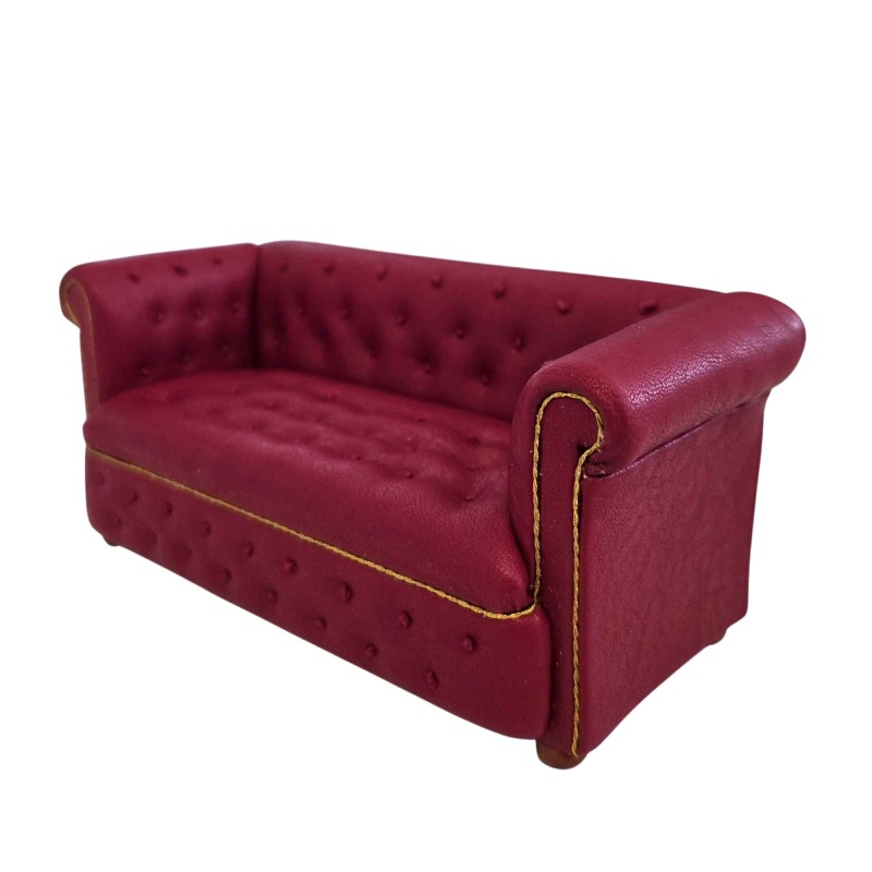 Dolls House Red Leather Chesterfield Sofa Settee JBM Miniature Living Room Furniture