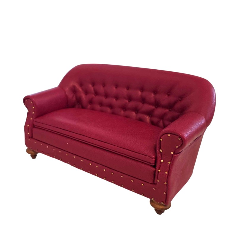 Dolls House 1880 Red Leather Club Sofa JBM Miniature Living Room Furniture 1:12