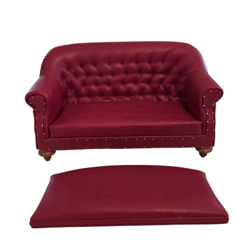 Dolls House 1880 Red Leather Club Sofa JBM Miniature Living Room Furniture 1:12