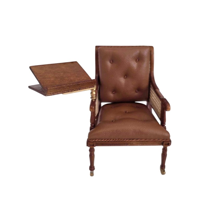 Dolls House Walnut Armchair with Writing Table JBM Miniature Furniture