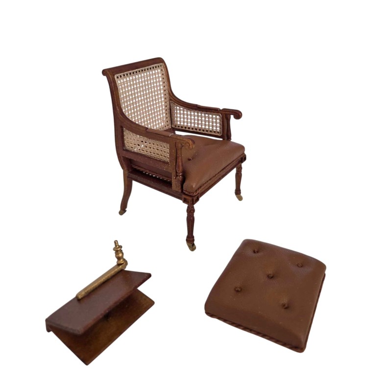 Dolls House Walnut Armchair with Writing Table JBM Miniature Furniture