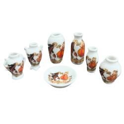 Dolls House Vase & Plate Set Colonial Couple Design Ornaments 1:12 Accessory