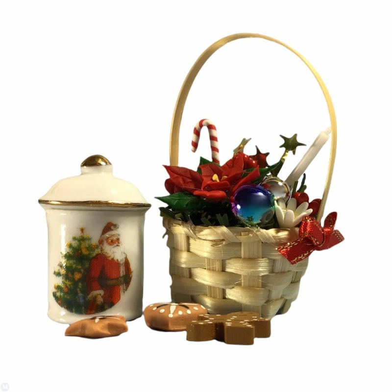 Dolls House Christmas Flowers Jar Plate and Cookies Miniature Reutter Accessory