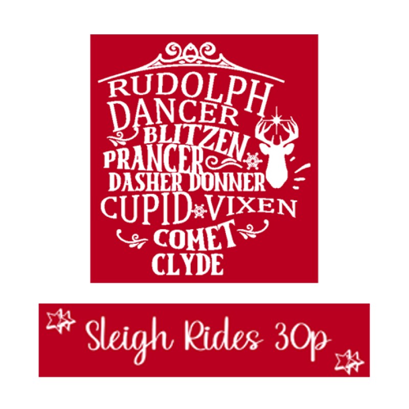 Dolls House Sleigh Ride & Reindeer Name Signs Christmas Holiday Festive Prints