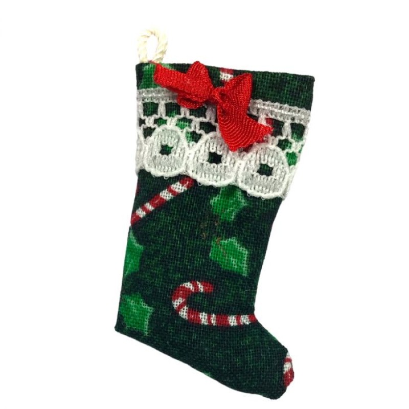 Dolls House Green Candy Cane Christmas Stocking Decoration 1:12 Accessory