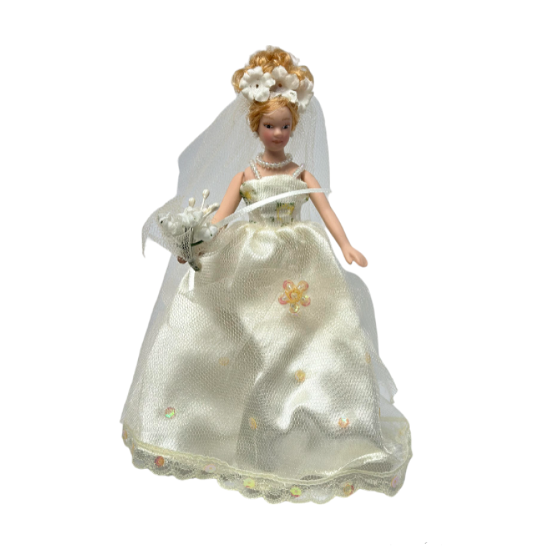 Dolls House Bride in Ecru Porcelain Wedding Figure w Updo Lady Woman