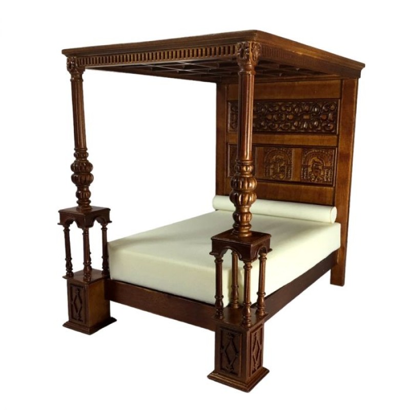 Dolls House Great Bed of Ware JBM Miniature Walnut Tudor Bedroom Furniture