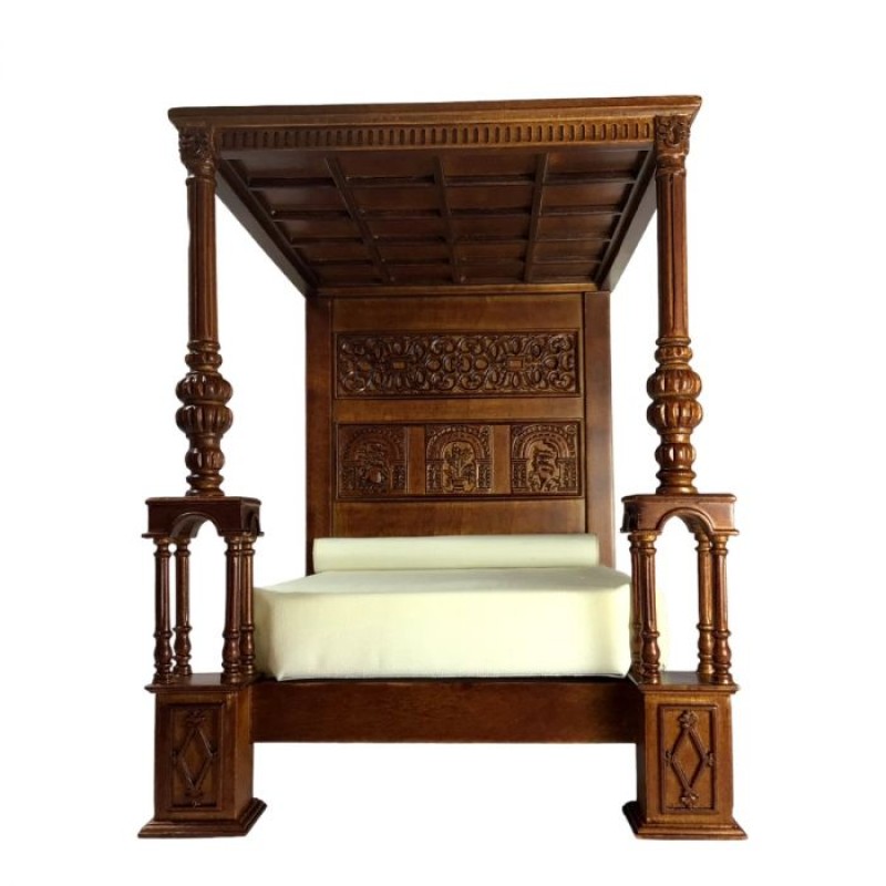 Dolls House Great Bed of Ware JBM Miniature Walnut Tudor Bedroom Furniture