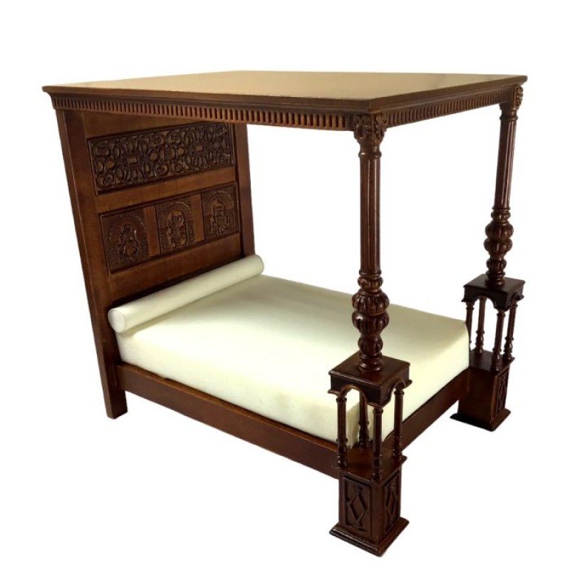 Dolls House Great Bed of Ware JBM Miniature Walnut Tudor Bedroom Furniture