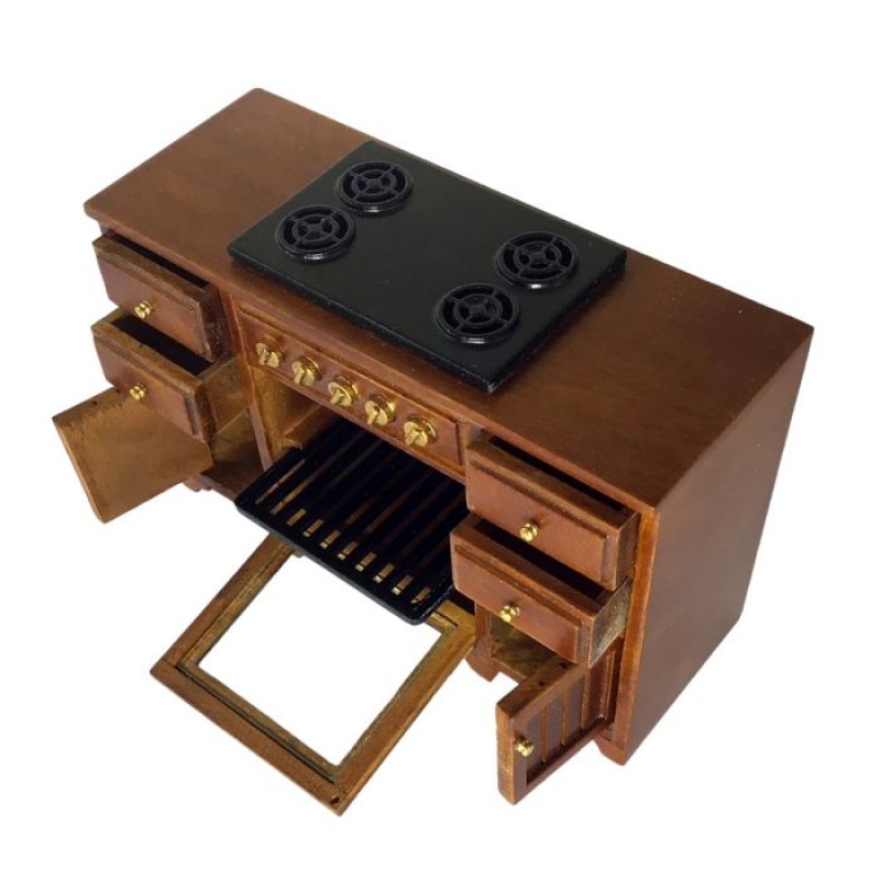 Dolls House Walnut Oven & Hob Unit Stove JBM Miniature Kitchen Furniture