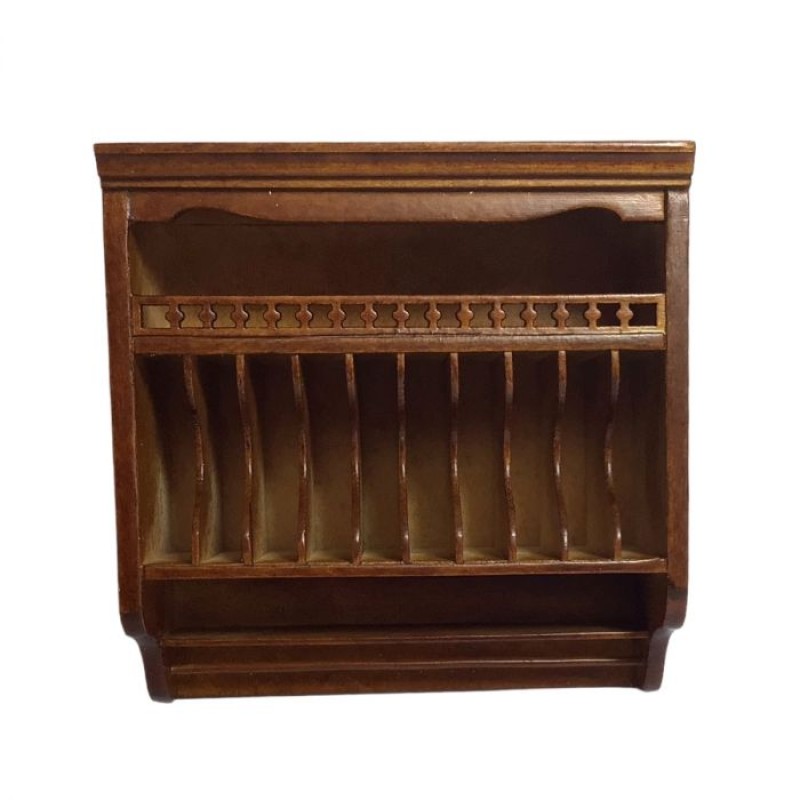 Dolls House Walnut Wall Unit Plate Rack JBM Miniature Kitchen Furniture