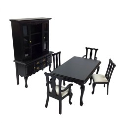 Dolls House Dining Room Furniture Set Black Miniature Queen Ann Suite 1:12 Scale