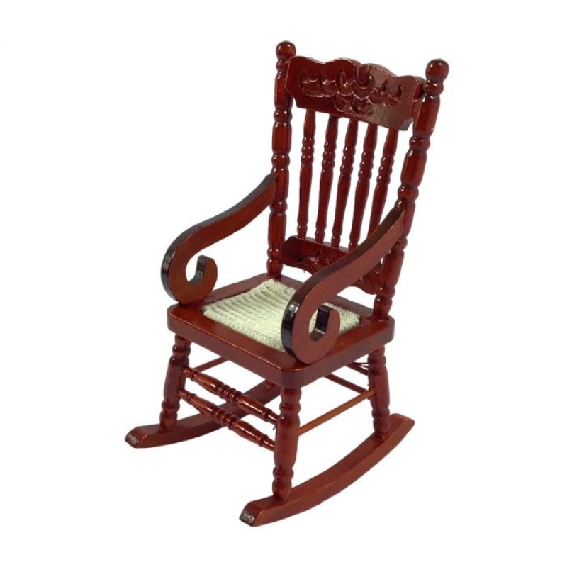 Dolls House Mahogany Rocking Chair Rocker Miniature 1:12 Wooden Furniture 