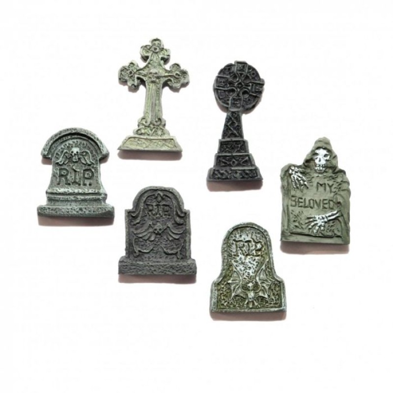 Dolls House 6 Gravestone Tombstone Headstone Halloween Graveyard 1:24 Accessory 