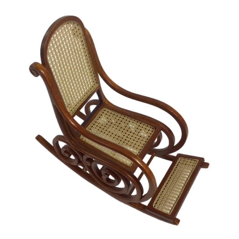 Dolls House Boston Rocking Chair Walnut & Cane Rocker JBM Miniature Furniture