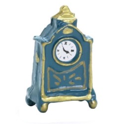 Dolls House Mantle Clock Blue Gold Miniature Living Room Ornamental Accessory