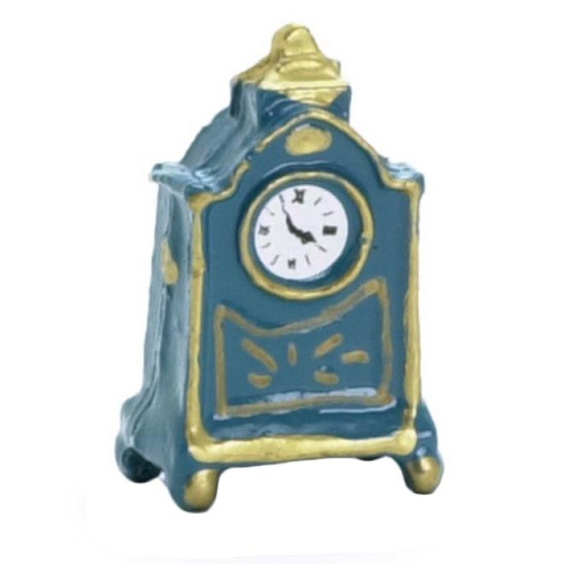 Dolls House Mantle Clock Blue Gold Miniature Living Room Ornamental Accessory