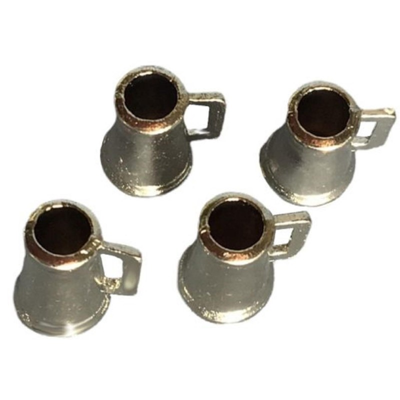 Dolls House 4 Pewter Beer Tankards Mugs Miniature 1:12 Scale Pub Bar Accessory
