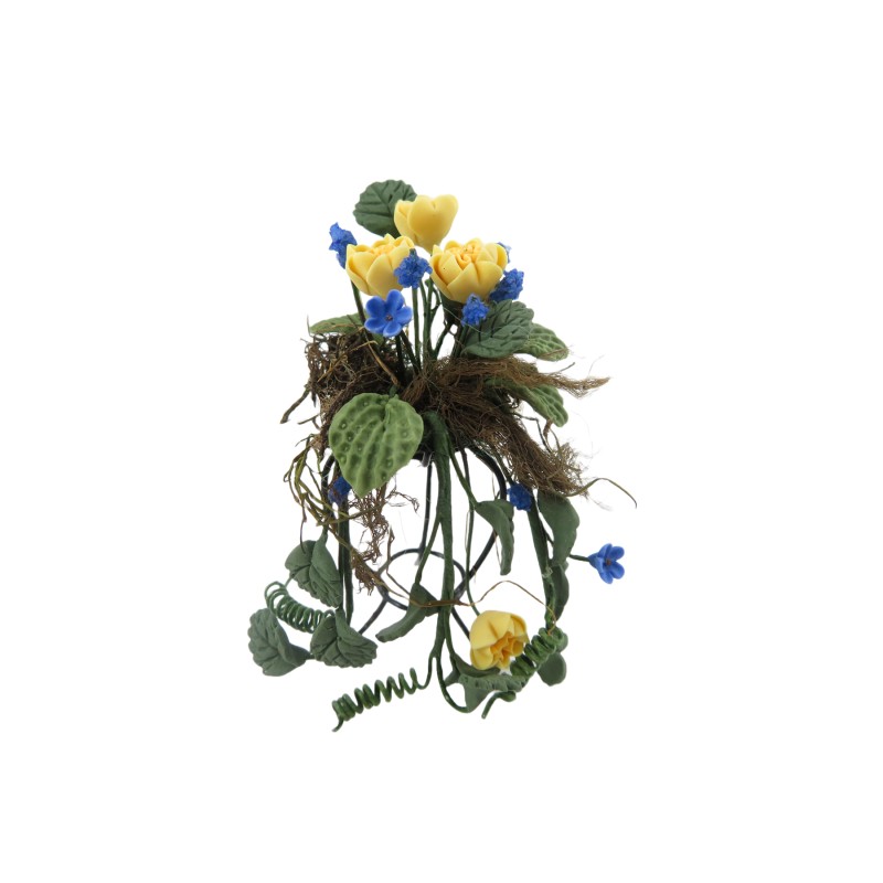 Dolls House Yellow & Blue Trailing Flowers Fancy Wire Stand Garden Accessory