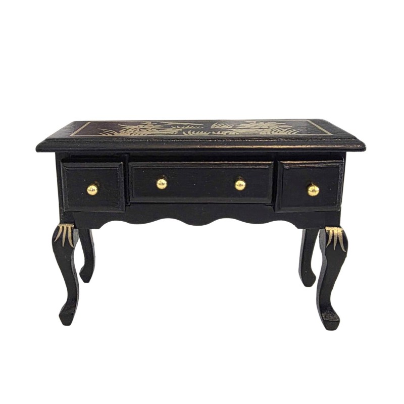 Dolls House Console Table Black & Gold Chinese Design Miniature Furniture 1:12