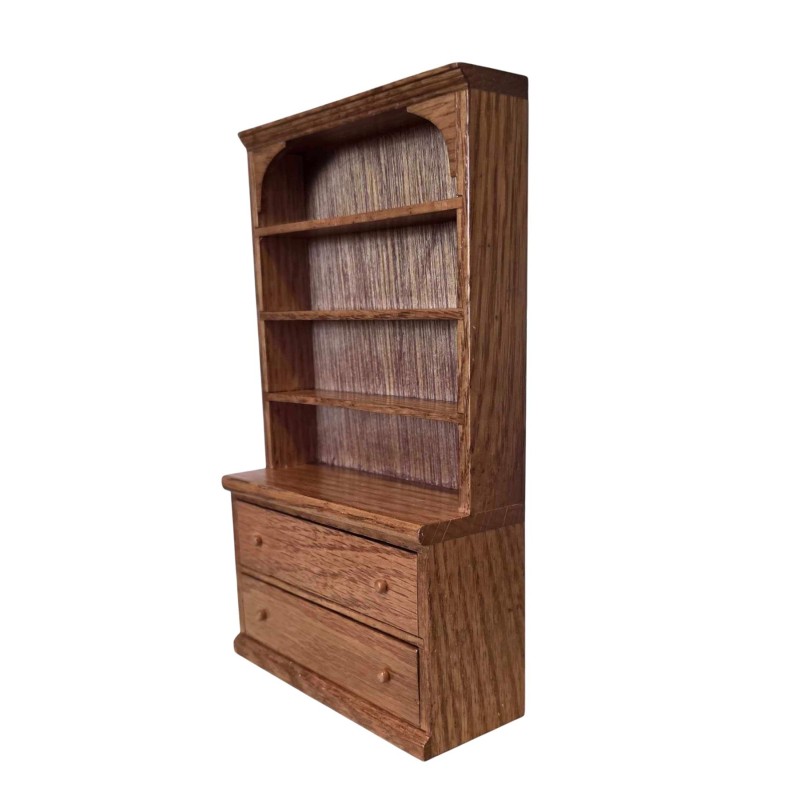 Dolls House Oak Bookcase Dresser 2 Double Drawers Miniature Furniture 1:12 Scale